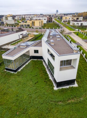 Modern country houses under construction as seen from air